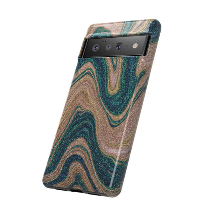 Marbled Teal & Gold Phone Case — Glitter Swirl Tough Case