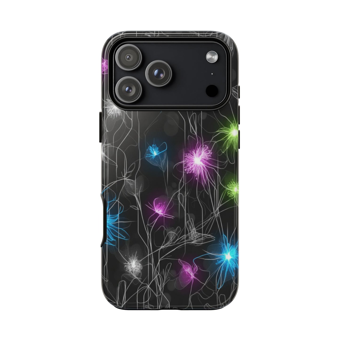 Neon Floral Tough Phone Case — Glow Flower Protective iPhone Cover