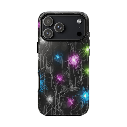 Neon Floral Tough Phone Case — Glow Flower Protective iPhone Cover