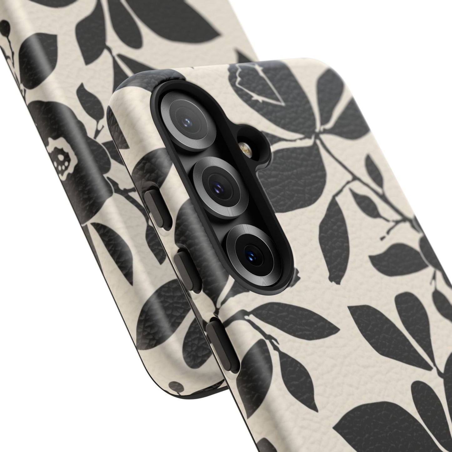 Black Floral Pattern Phone Case — Monochrome Botanical Tough Case