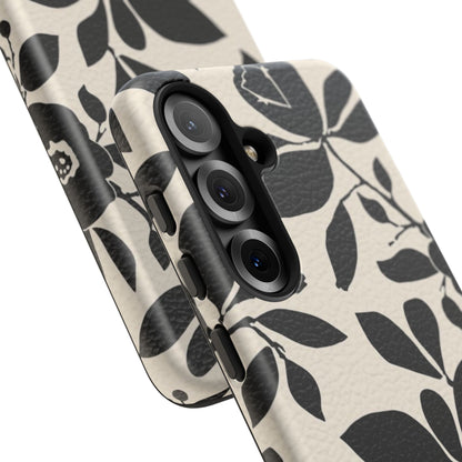 Black Floral Pattern Phone Case — Monochrome Botanical Tough Case