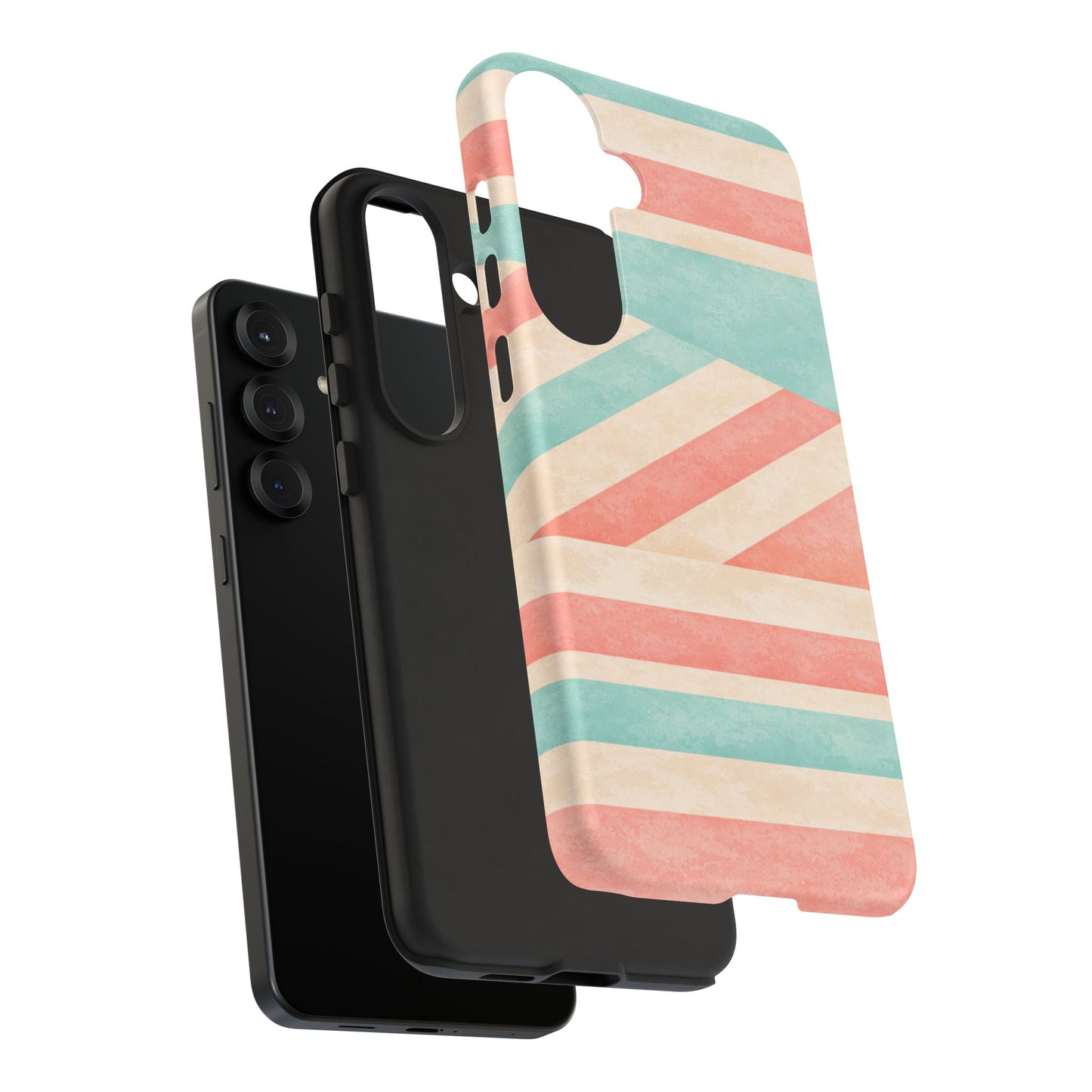 Pastel Stripes Tough Phone Case – Retro Coral & Teal Protective Cover