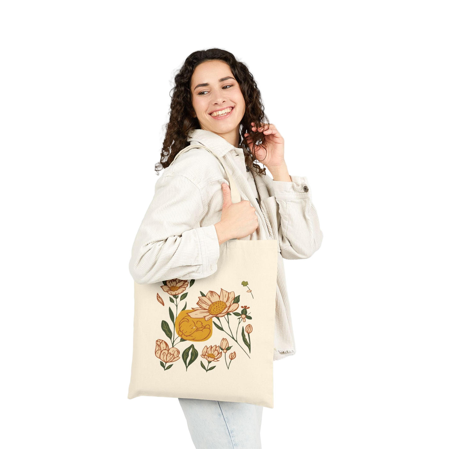 Botanical Cotton Canvas Tote Bag, Eco-Friendly Shopping Bag, Gift for Her, Reusable Grocery Bag, Boho Style Tote