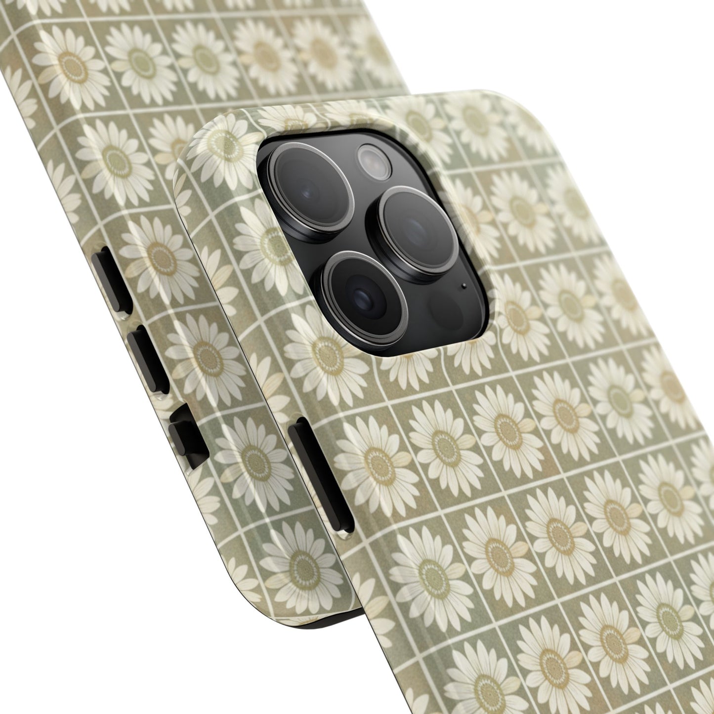 Daisy Tile Tough Phone Case — Retro Floral Protective Phone Cover