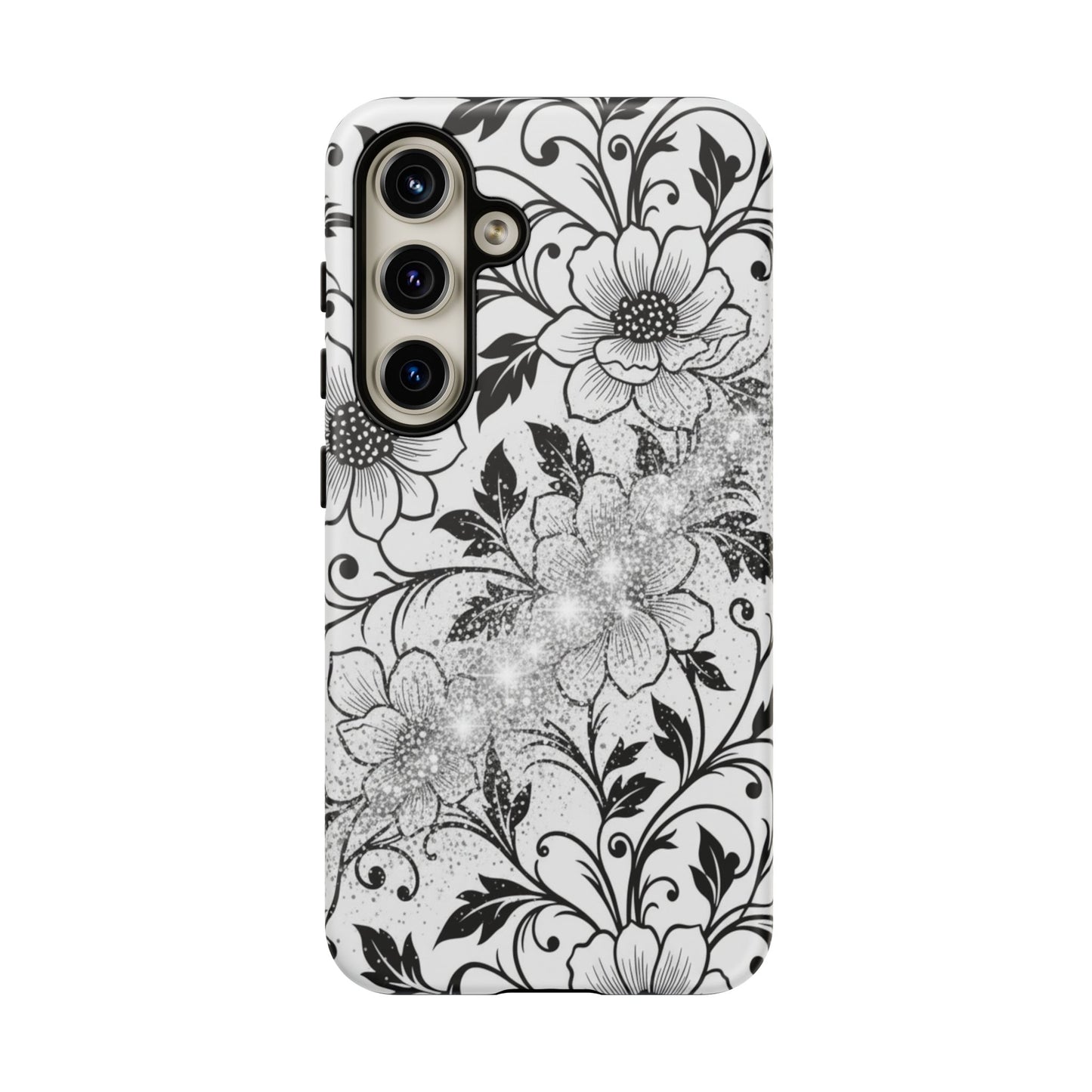 Floral Lace Phone Case — Black & White Vintage Flower Protective Case