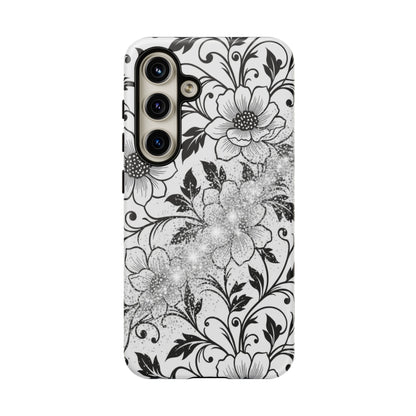 Floral Lace Phone Case — Black & White Vintage Flower Protective Case