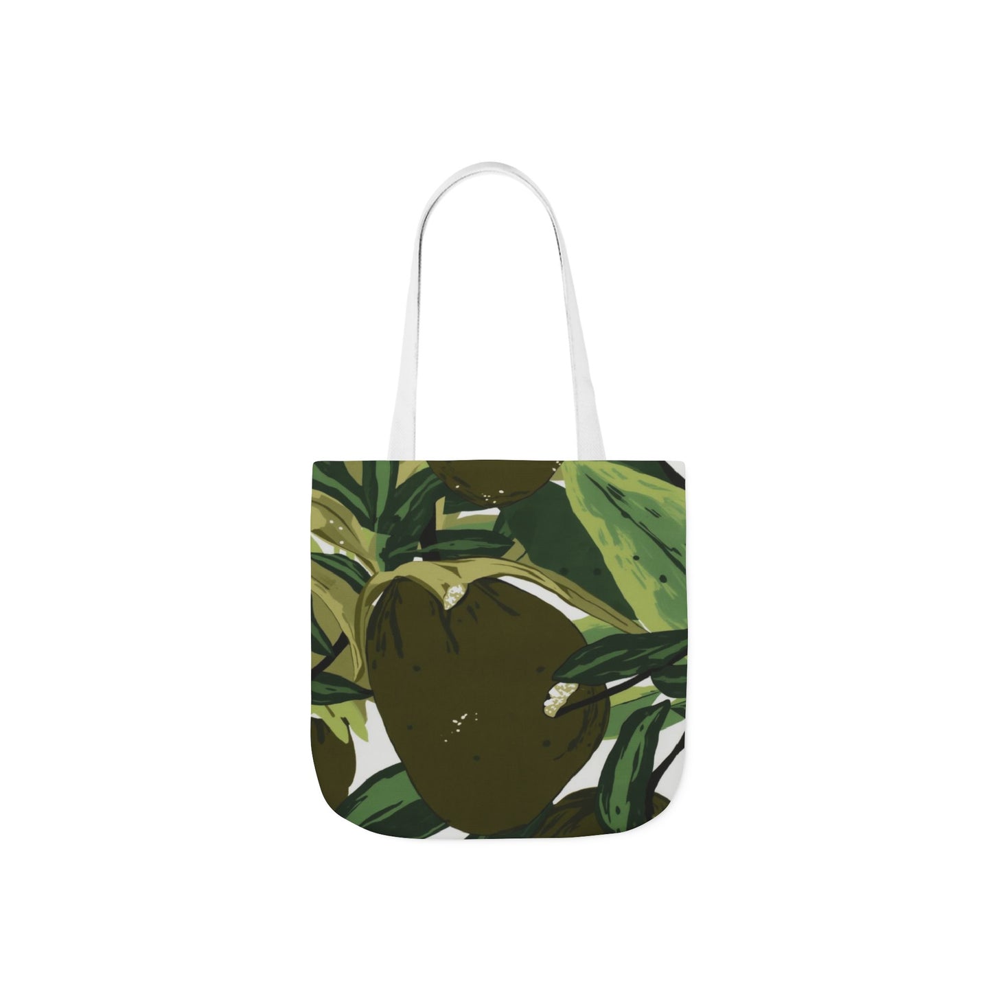 Leafy Canvas Tote Bag – Botanical Green Fruit Print