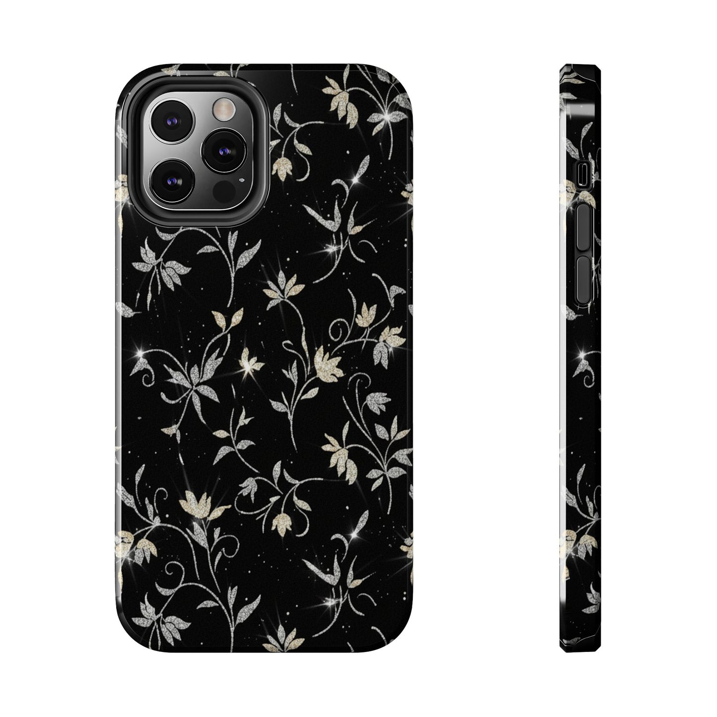 Floral Noir Tough Phone Case — Vintage Black Botanical Protective Cover
