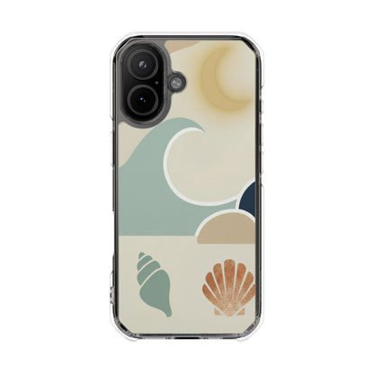 Clear Magnetic Phone Case — Coastal Shell & Wave Art, Minimal Beach Vibe
