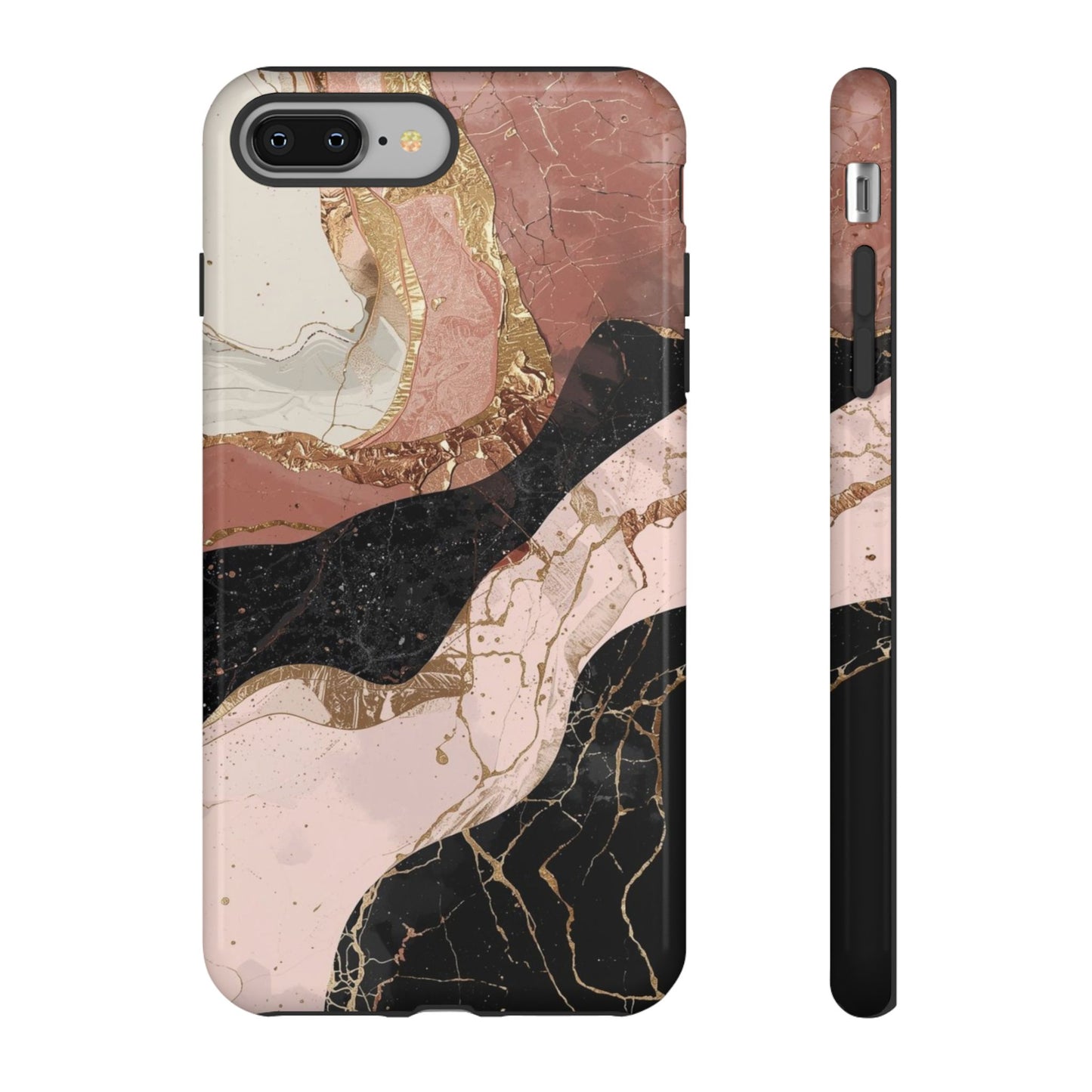 Marbled Rose Gold Phone Case — Abstract Pink & Black Protective Tough Case