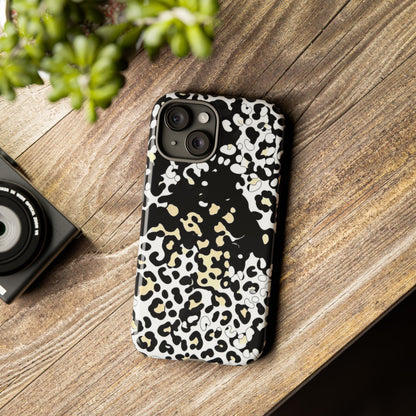 Leopard Splash Tough Phone Case — Black & Cream Animal Print Protective Cover