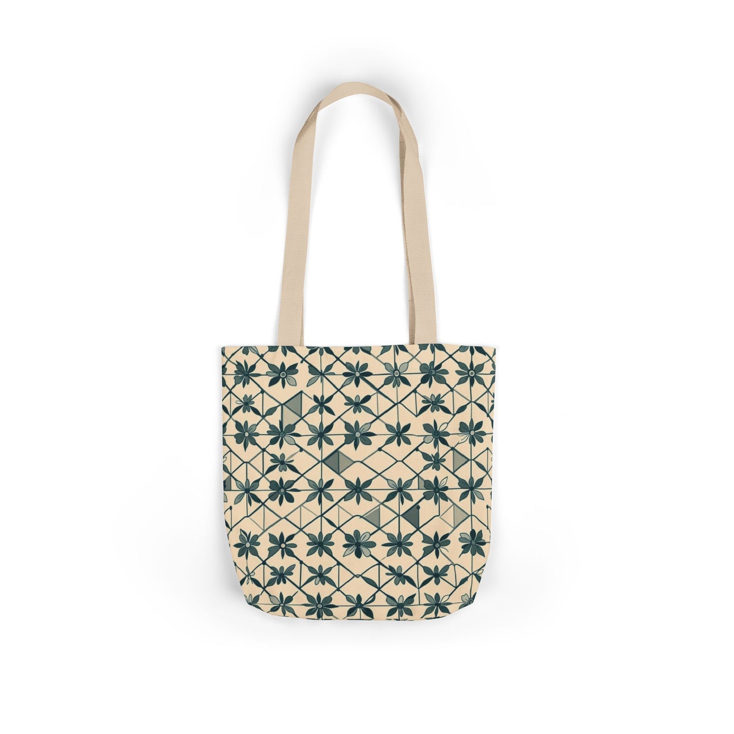Canvas Tote Bag — Geometric Starburst Pattern, Boho Market Tote