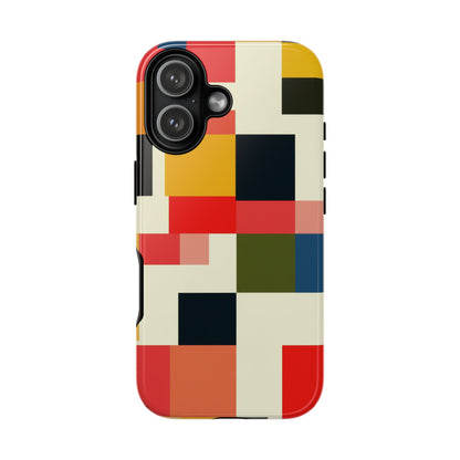 Abstract Color Block Tough Phone Case — Retro Geometric Protective Cover