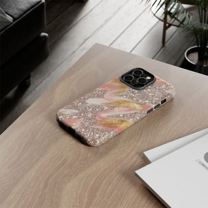 Glitter Blush Marble Phone Case — Pink Gold Swirl Tough Case