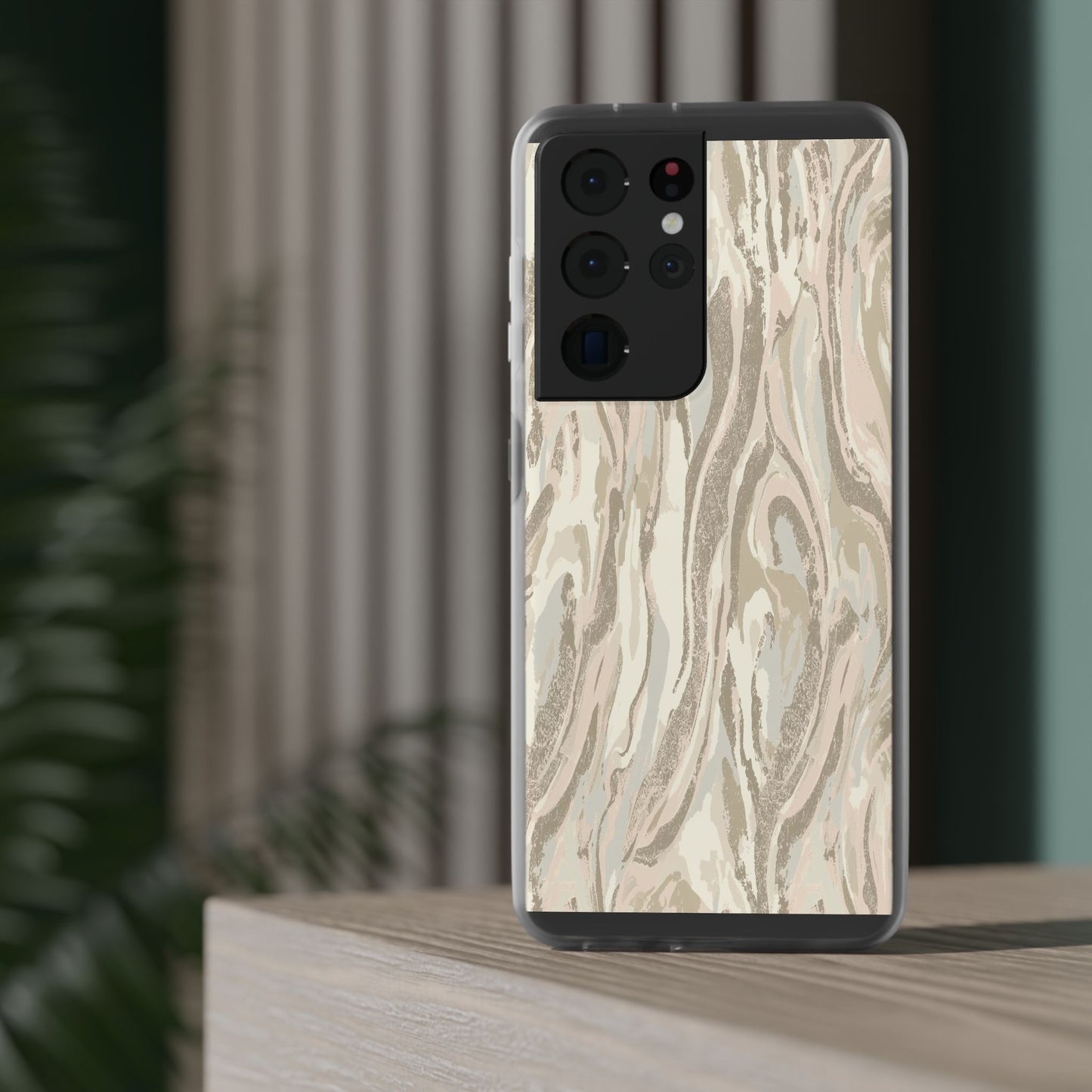 Neutral Marble Swirl Flexi Phone Case — Beige Abstract Protective Cover