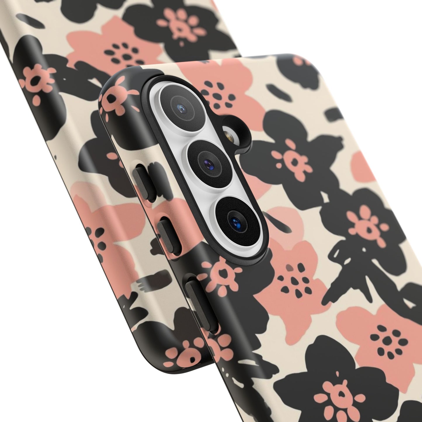Floral Phone Case — Pink & Black Retro Blossom Protective Cover