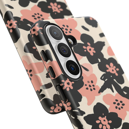 Floral Phone Case — Pink & Black Retro Blossom Protective Cover