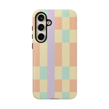 Pastel Checkered Phone Case — Retro Stripe Tough Case
