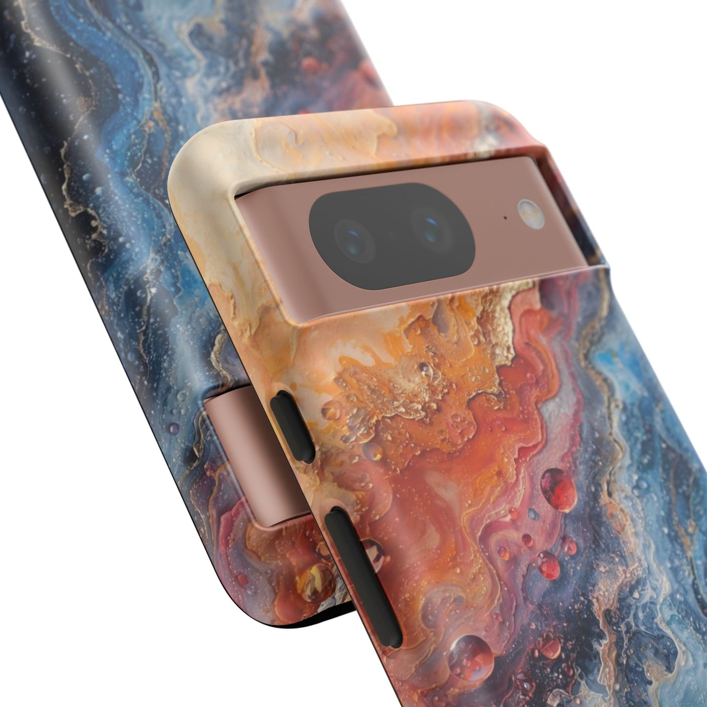 Marbled Galaxy Tough Phone Case — Abstract Blue & Coral Protective Cover