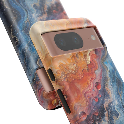 Marbled Galaxy Tough Phone Case — Abstract Blue & Coral Protective Cover