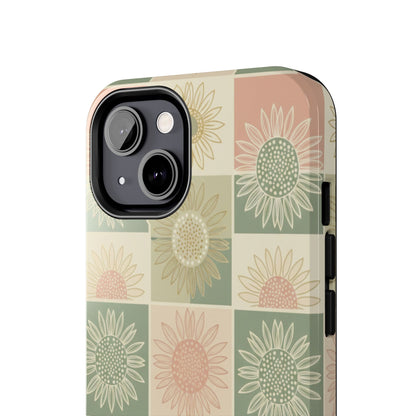 Copy of Copy of Sunflower Check iPhone Tough Phone Case — Retro Pastel Floral Protective Cover