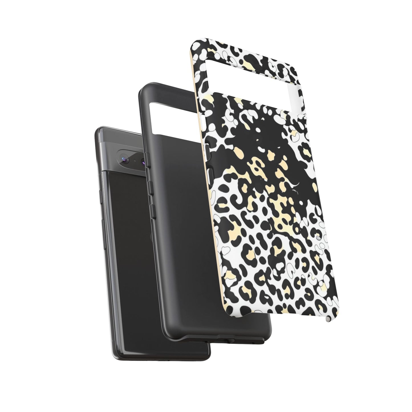 Leopard Splash Tough Phone Case — Black & Cream Animal Print Protective Cover
