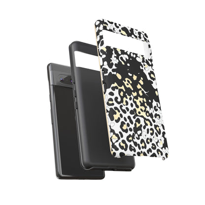 Leopard Splash Tough Phone Case — Black & Cream Animal Print Protective Cover