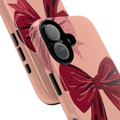 Bow Pattern Tough Phone Case — Pink, Red & Black Decorative Bows