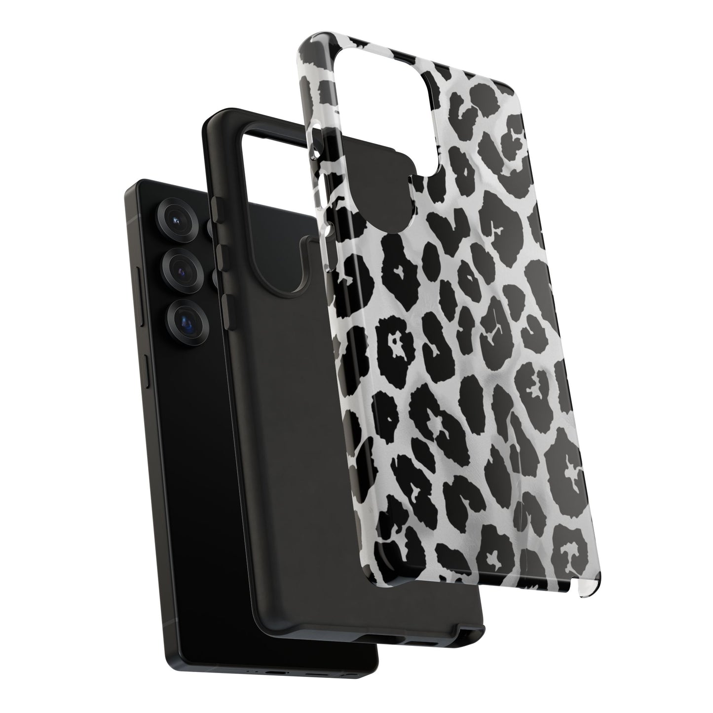 Leopard Print Tough Phone Case – Black & White Animal Pattern Protective Cover