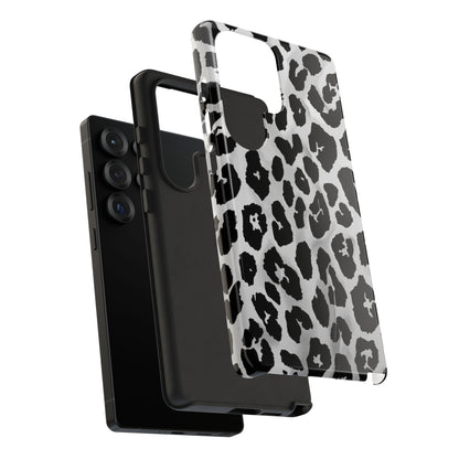 Leopard Print Tough Phone Case – Black & White Animal Pattern Protective Cover