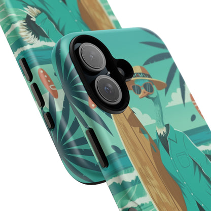 Phone Case — Retro Dressed Seagull Surfing Beach Illustration