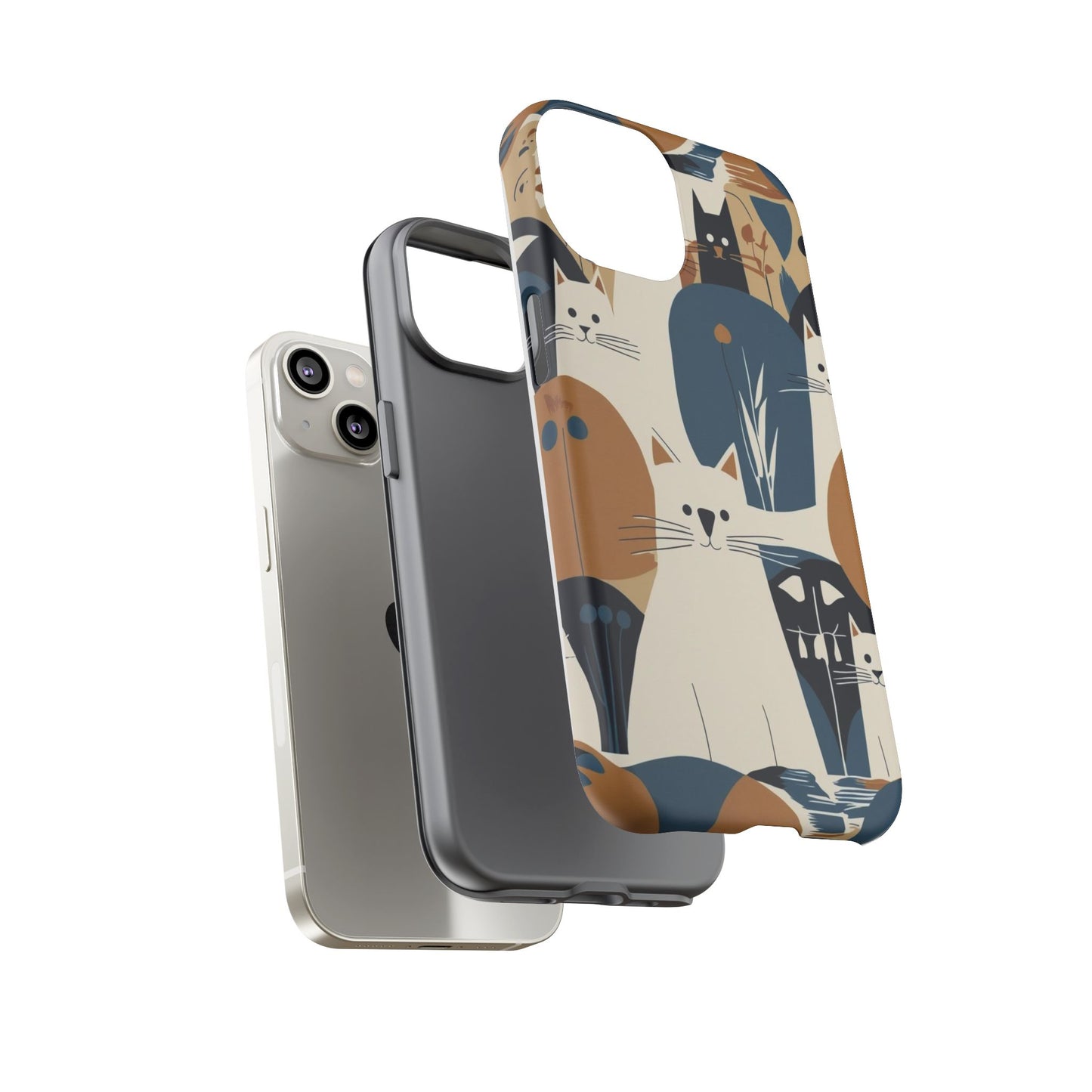 Cat Pattern Phone Case – Retro Abstract Cats Protective iPhone Cover