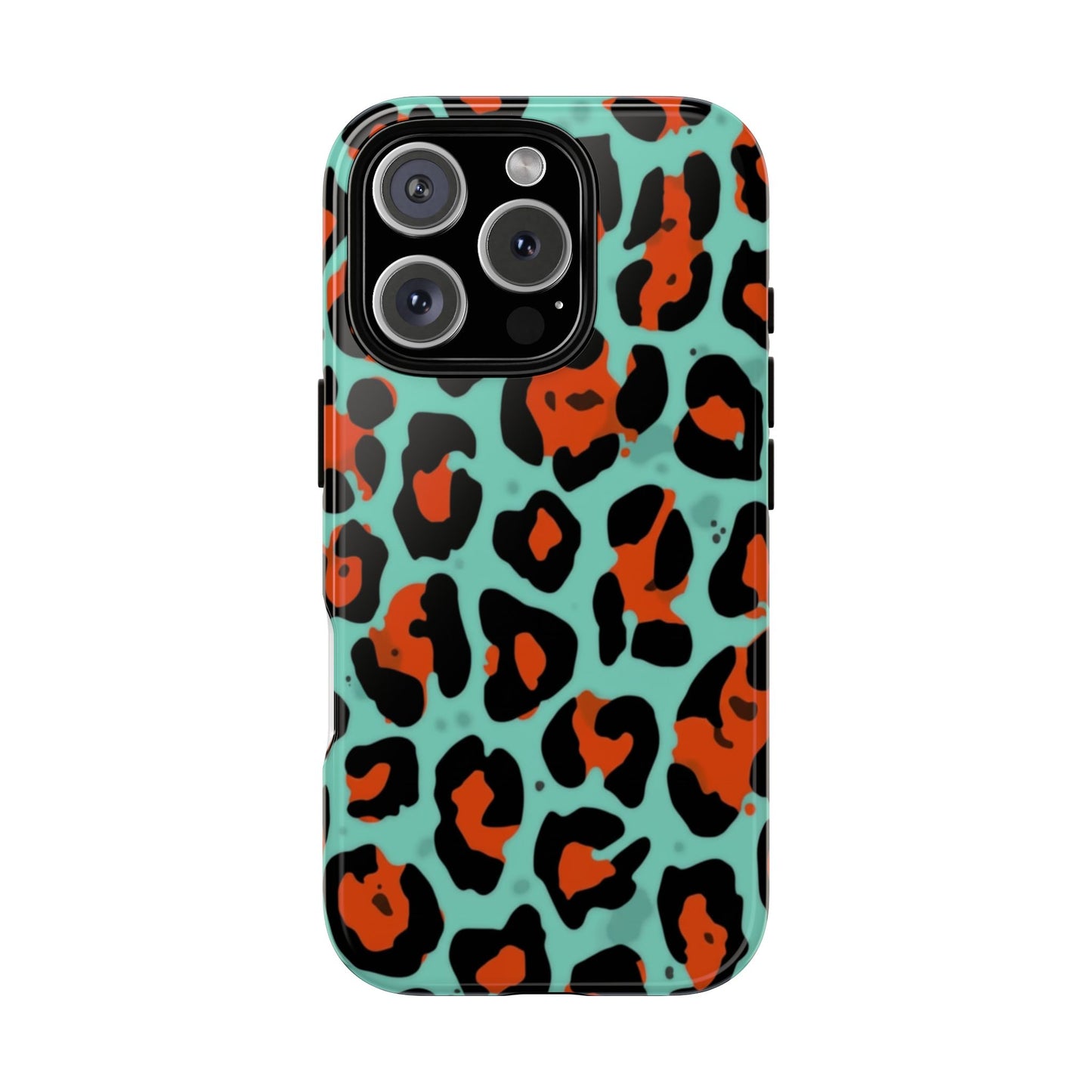 Leopard Print Tough Phone Case — Teal & Rust Protective iPhone Cover