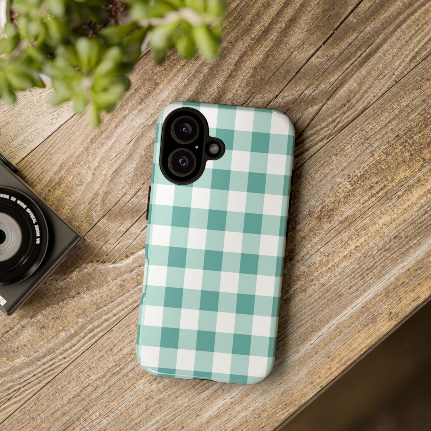 Mint Green Buffalo Check Tough Phone Case — Durable Plaid Protective Cover