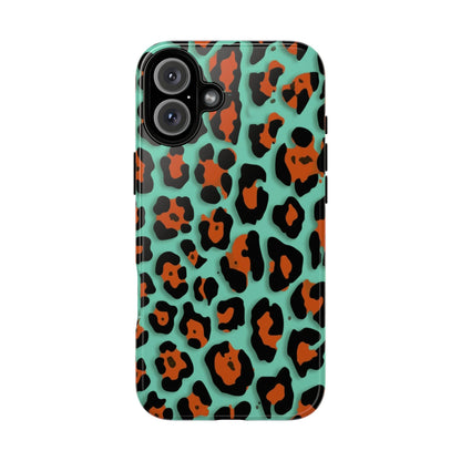 Teal & Rust Leopard Phone Case — Tough Protective Animal Print