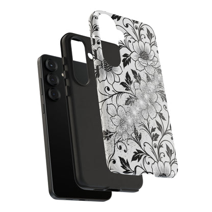 Floral Lace Phone Case — Black & White Vintage Flower Protective Case