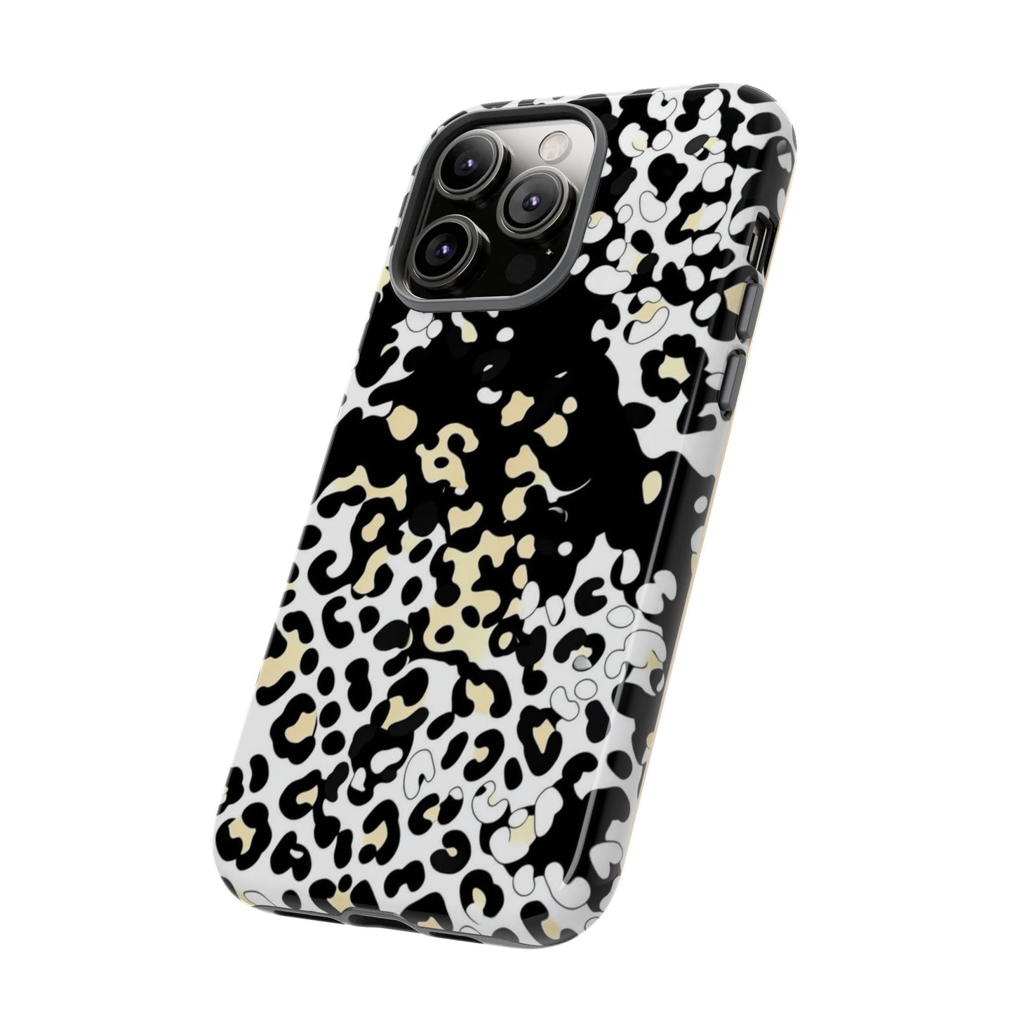 Leopard Splash Tough Phone Case — Black & Cream Animal Print Protective Cover