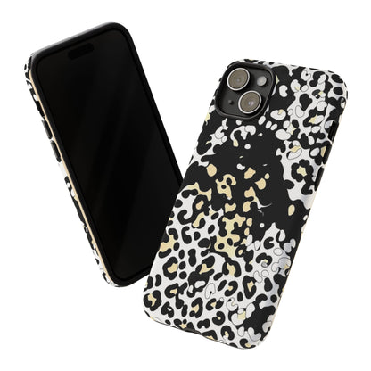 Leopard Splash Tough Phone Case — Black & Cream Animal Print Protective Cover