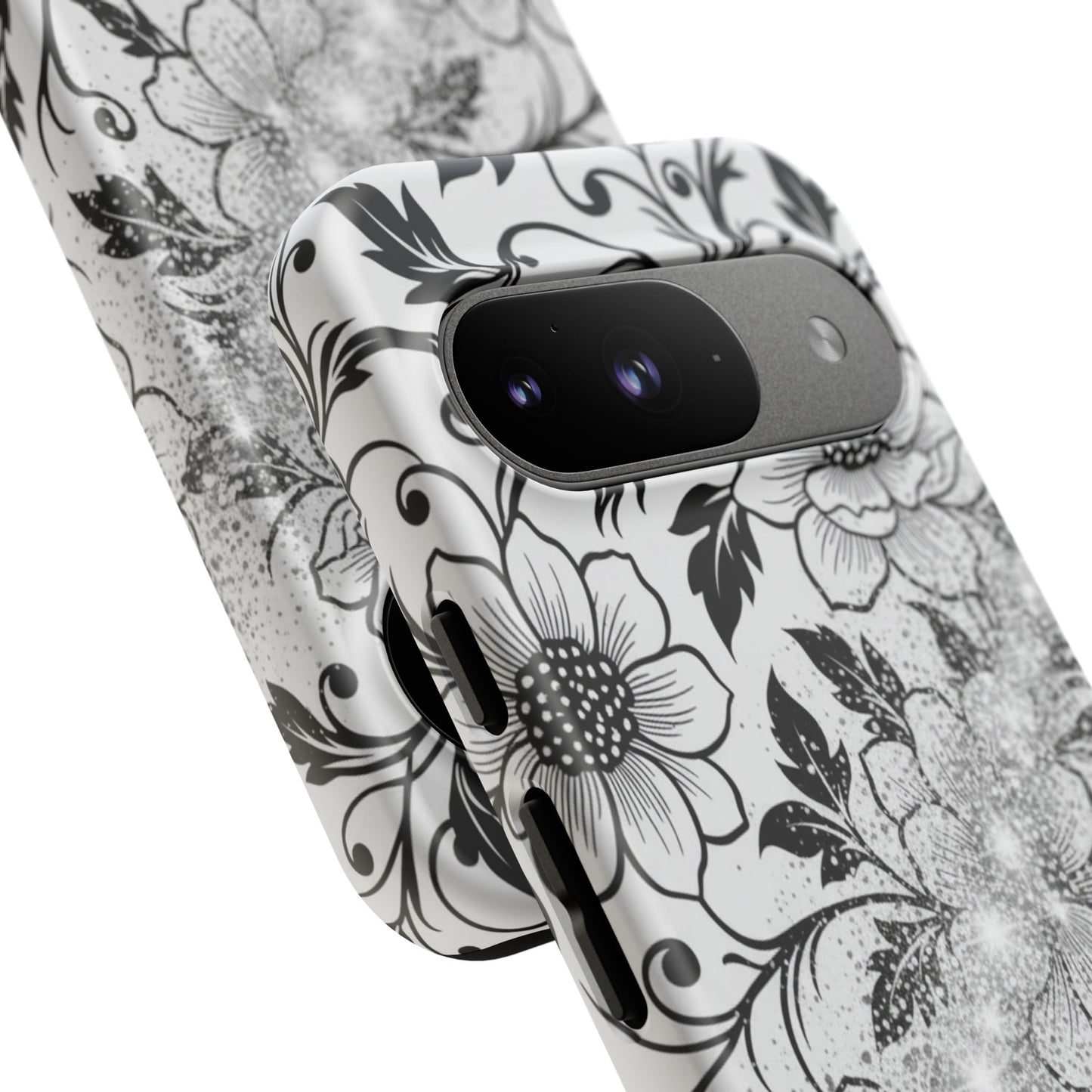 Floral Lace Phone Case — Black & White Vintage Flower Protective Case