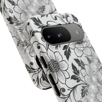 Floral Lace Phone Case — Black & White Vintage Flower Protective Case