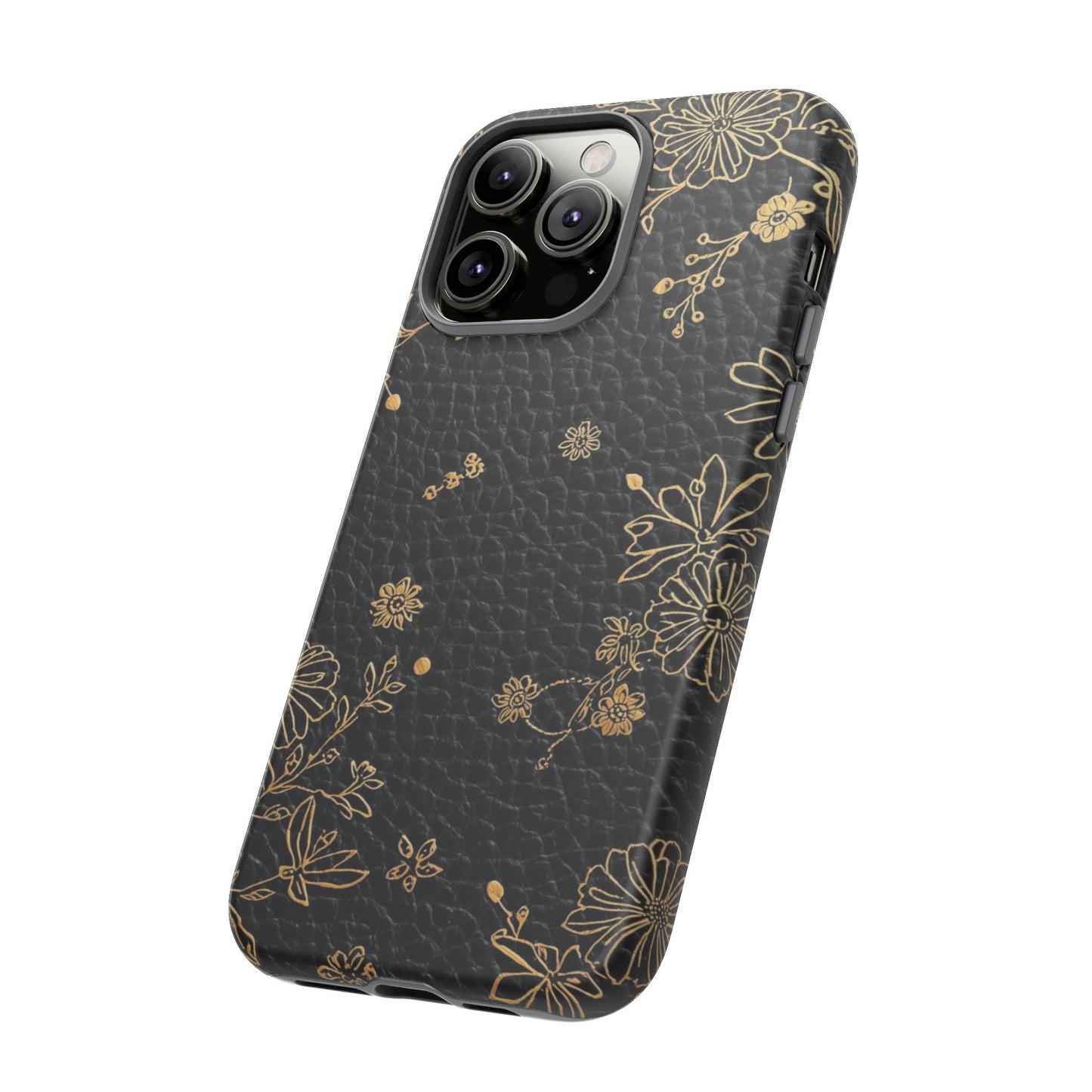 Floral Gold Foil Leather Texture Tough Phone Case
