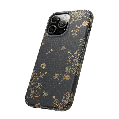 Floral Gold Foil Leather Texture Tough Phone Case