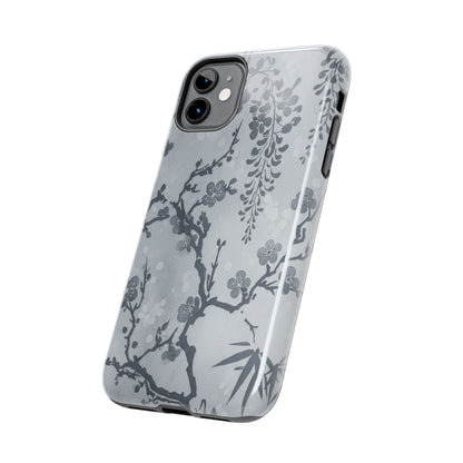 Tough Phone Case — Gray Cherry Blossom Ink Floral Design