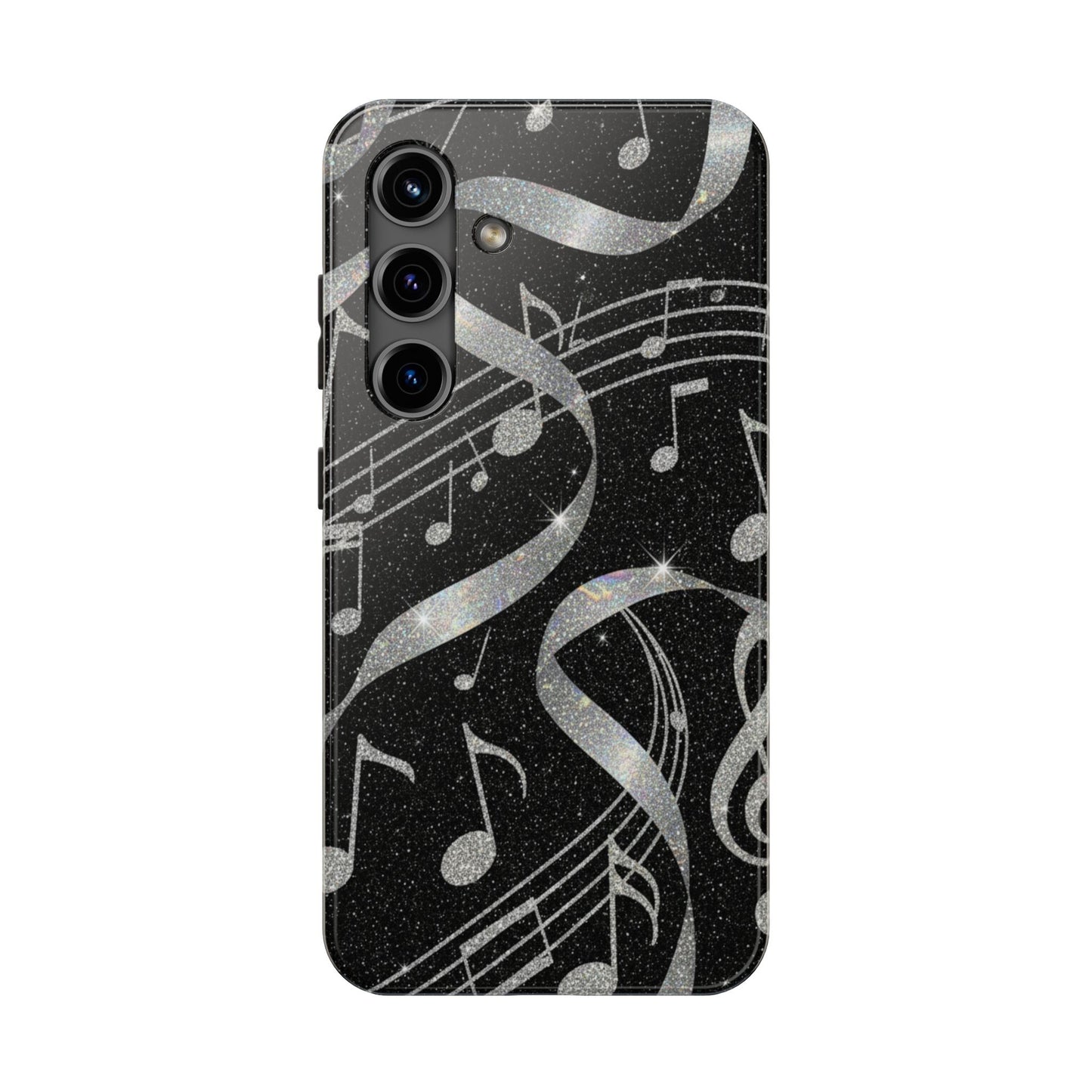 Musical Notes Tough Phone Case – Glitter Black Musician Phone Cover