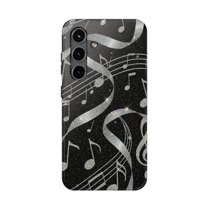 Musical Notes Tough Phone Case – Glitter Black Musician Phone Cover