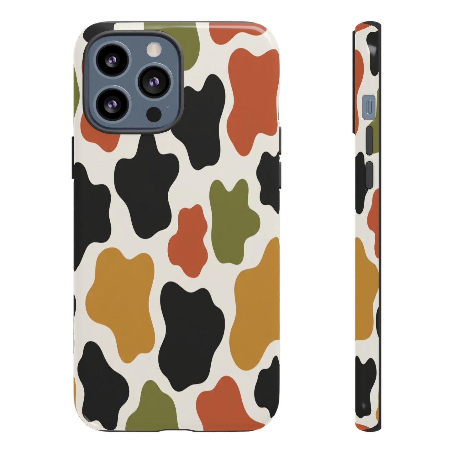 Camouflage Pattern Tough Phone Case – Retro Olive, Rust & Mustard Protective Cover