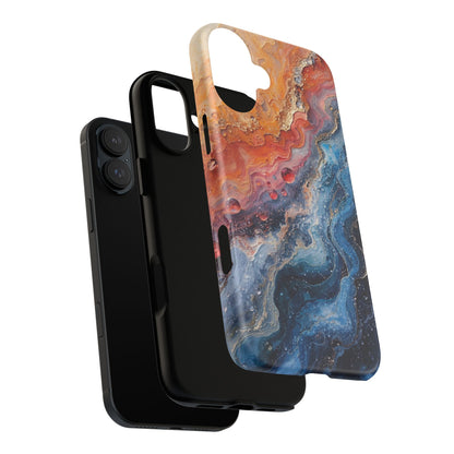 Marbled Galaxy Tough Phone Case — Abstract Blue & Coral Protective Cover