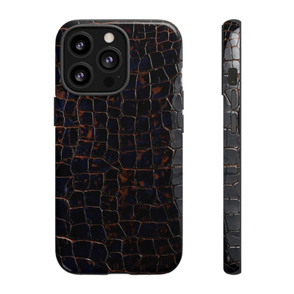 Croc-Embossed Tough Phone Case — Shockproof Black Alligator Texture