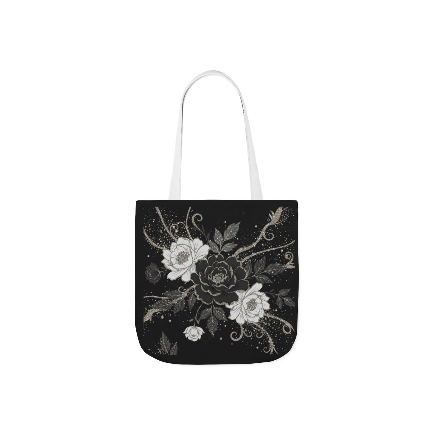 Floral Noir Canvas Tote — Black & White Rose Print