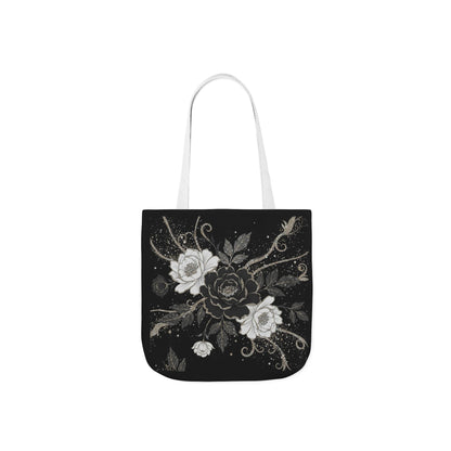 Floral Noir Canvas Tote — Black & White Rose Print